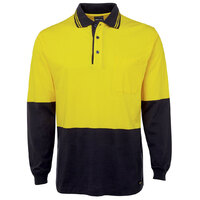 Yellow/Navy HI VIS L/S Cotton Polo | Long Sleeve | 100% Cotton for Comfort | Industry Workwear