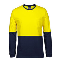 Yellow/Navy HI Vis L/S Cotton Crew Neck T-Shirt | Long Sleeve | 100% Cotton for Comfort | Industry Workwear